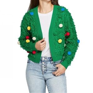 Christmas Cardigan with Colorful Pom- Pom’s Medium